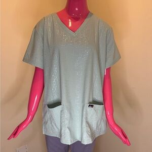 Koi Lite Shimmer Scrub Top | XL | Sage Green V-Neck Medical Top